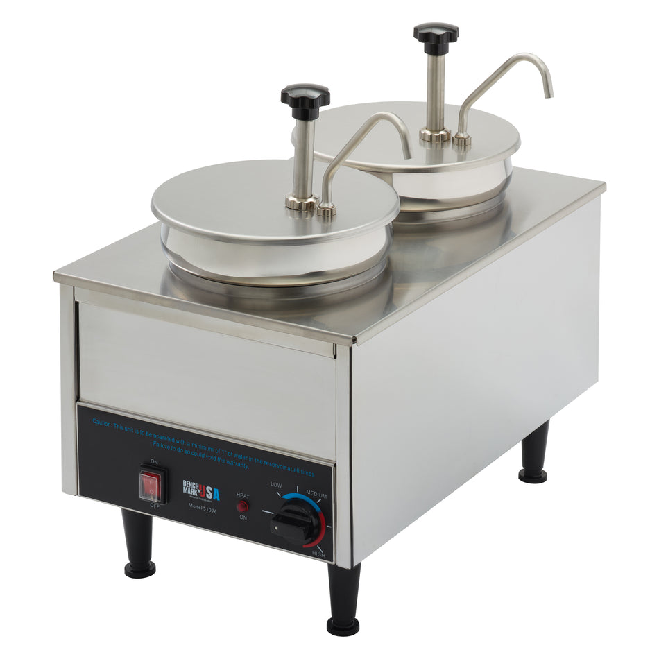 Winco 51074P 21 Inch Dual Well Warmer Pump Quartz Stainless Steel with Adjustable Thermostat