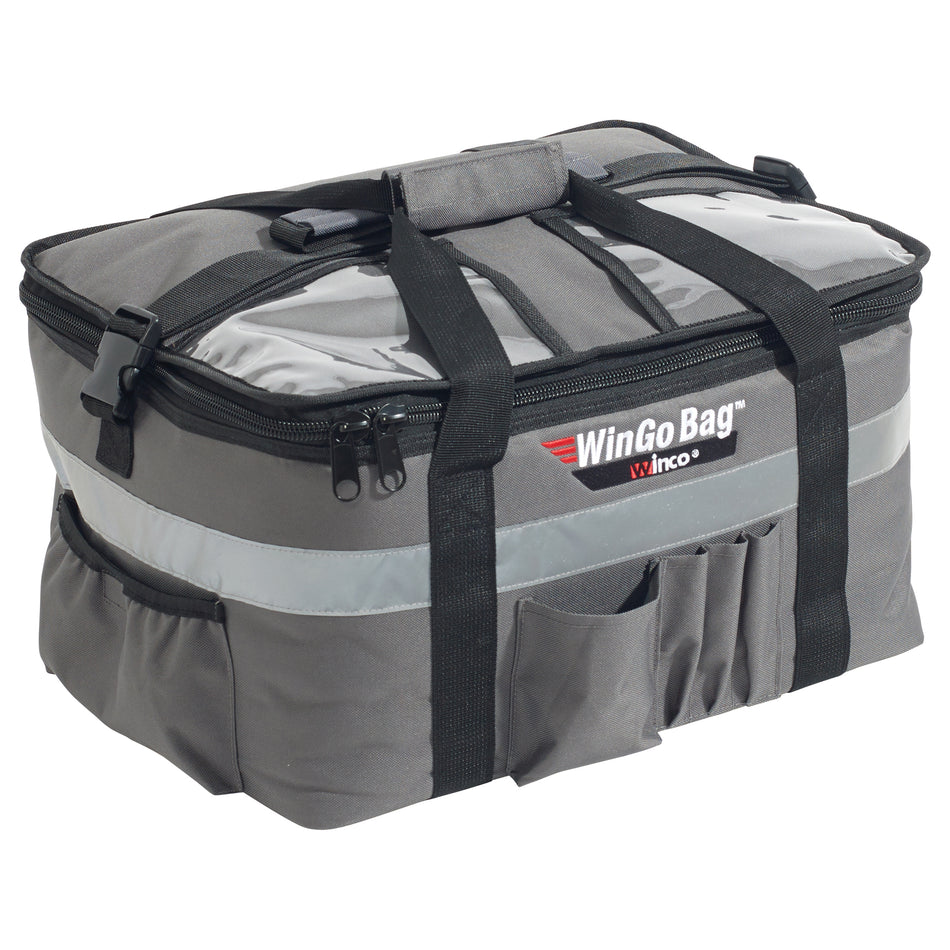 Winco BGCB-1709 17 Inch Food Carrier Insulated Waterproof with Dividers Gray