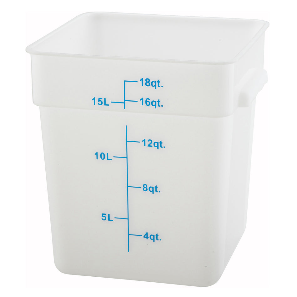 Winco PESC-18 18 Quart Square Storage Container with Built-In Handles Polypropylene White