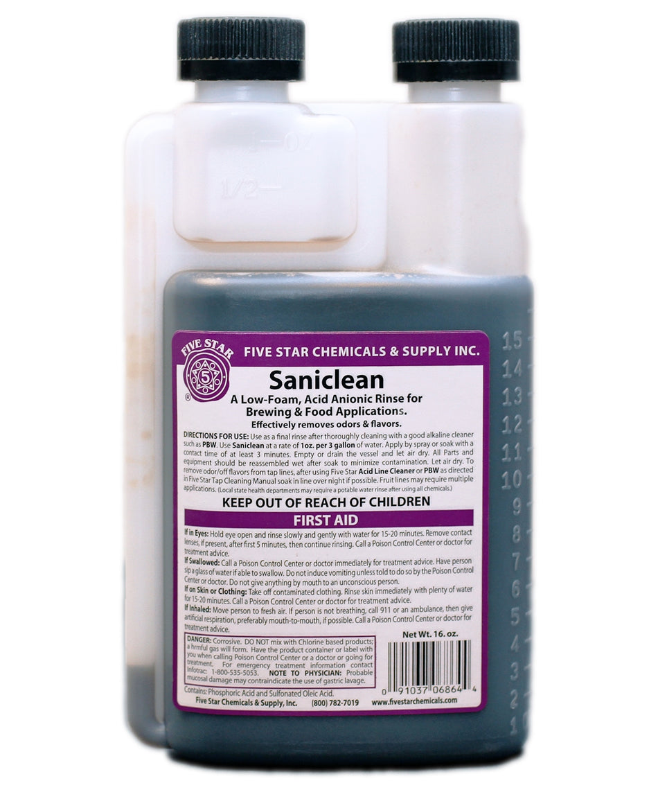 Fivestar [Case of 12] 16oz Saniclean Low Foaming Acid Anionic Final Rinse
