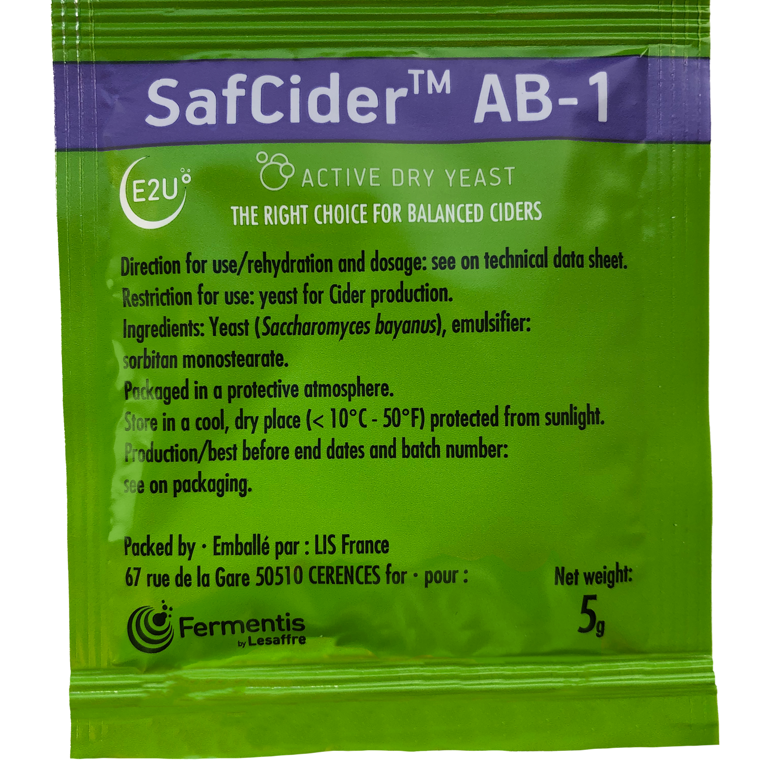 Fermentis SafCider AB-1 Yeast 5g