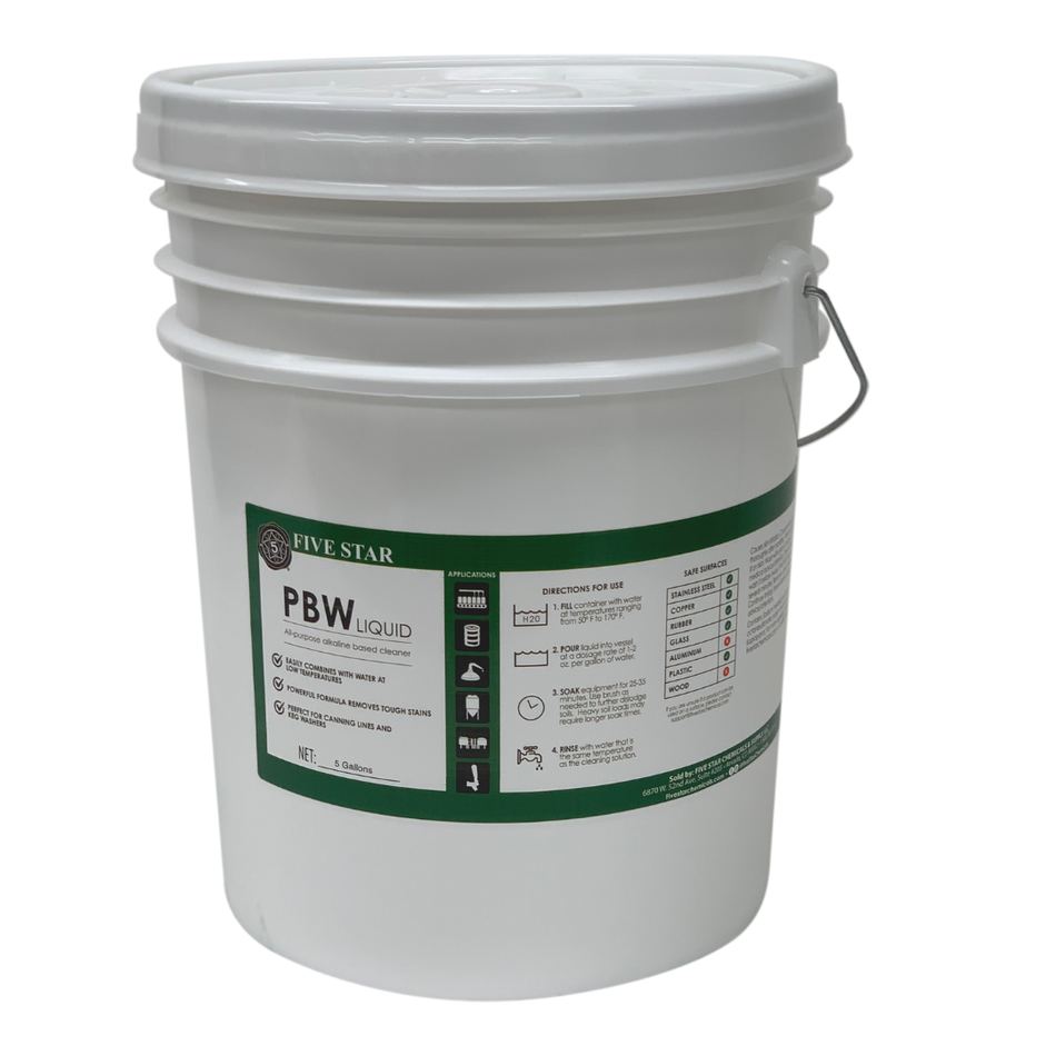 Fivestar 5 Gallon PBW Non-Caustic Alkaline Brewery Cleaning Liquid - 26-PBWL-FS05