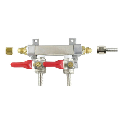 Brass Air Dist 2-Out 1/4inB-Shutoff With Chk