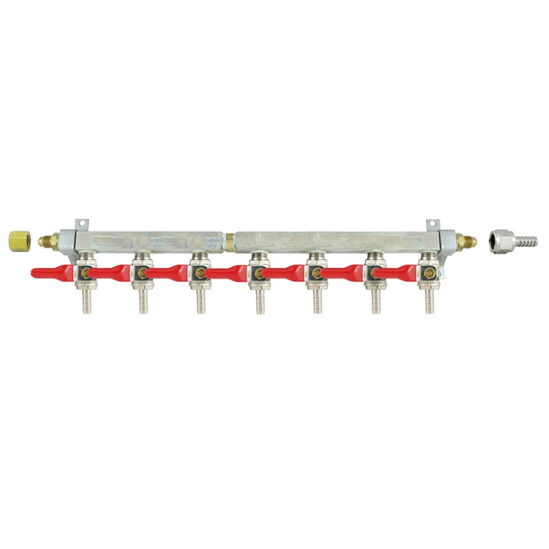 Brass Air Dist 7-Out 1/4inB-Shutoff With Chk