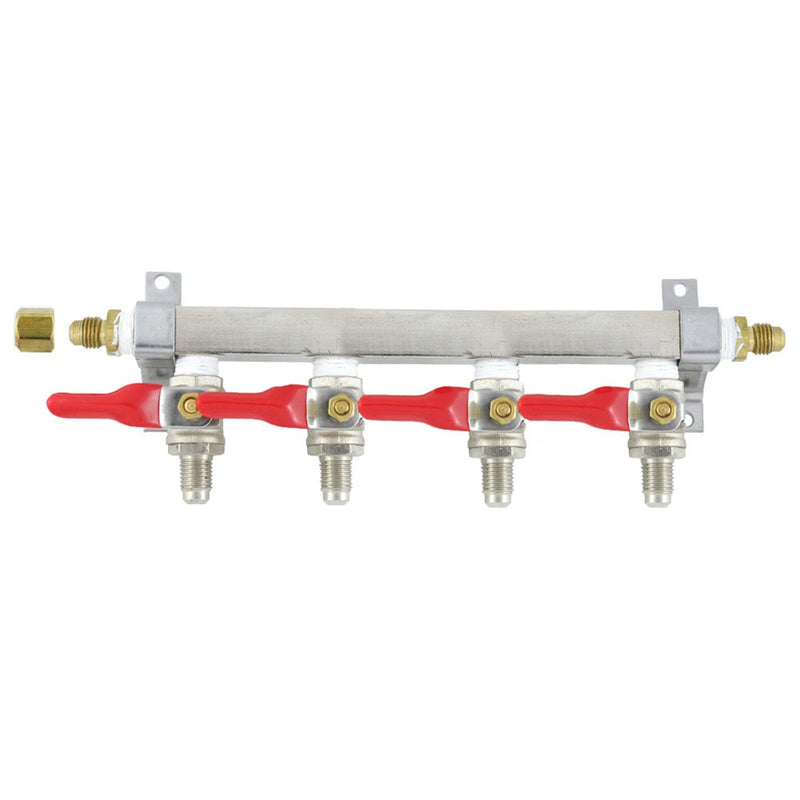 Brass Air Dist 4-Out 1/4inMfl-Shutoff No Chk