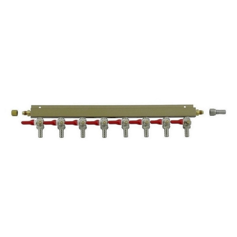 8-Way Aluminum Gas Manifold - 3/8" Barb with Check Valves