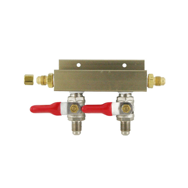 Aluminum Air Dist 2-Out 1/4inMfl-Shutoff With Ck