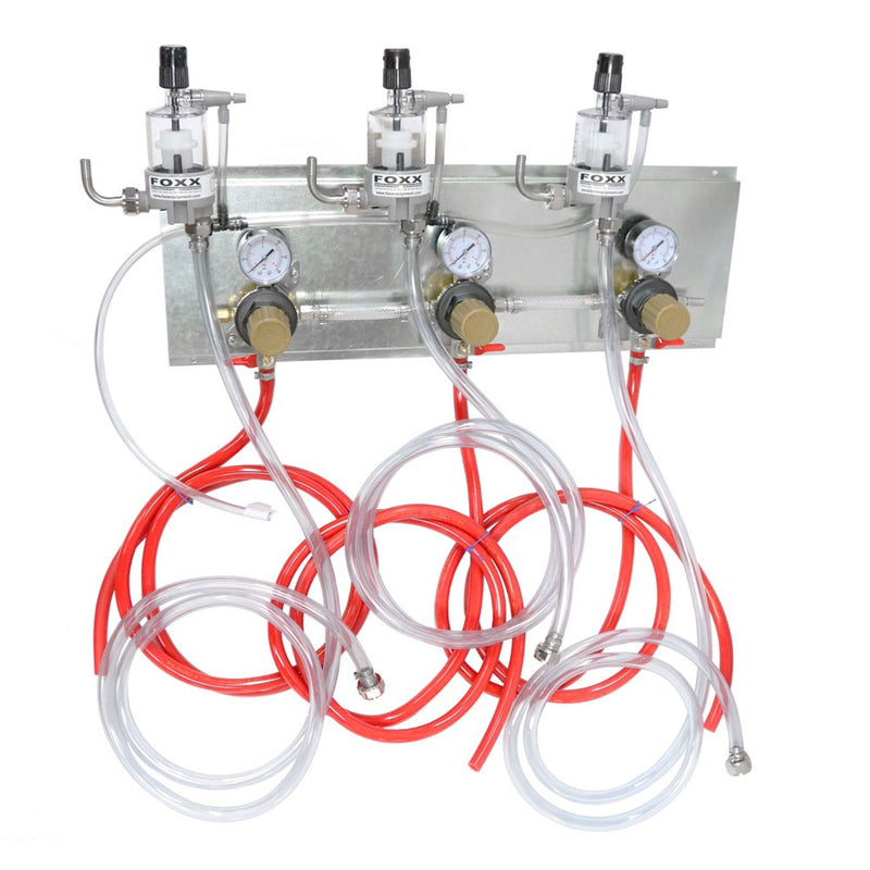 3-Section Regulated Tap Panel - 3 FOB Detectors with Full Tubing Set Draft Beer