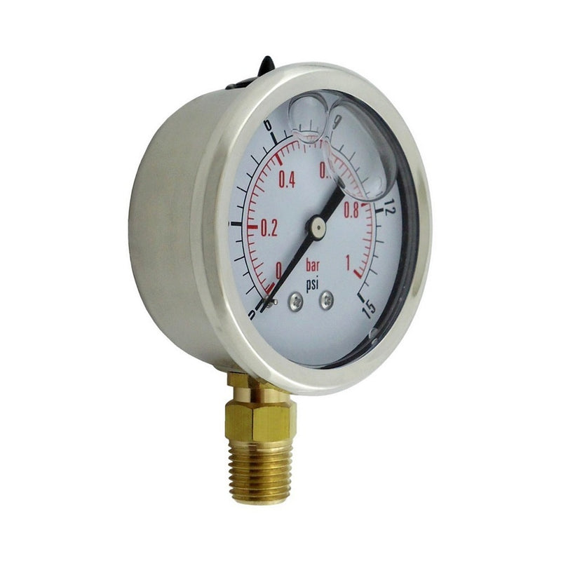 Liq Filled Gauge 2-5in-Dia- 1/4inMpt 15 Psi