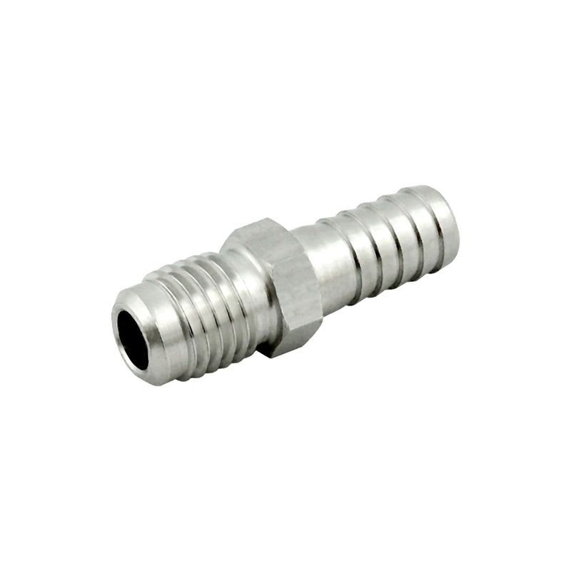 Hose Stem - 304 Stainless Steel - 1/2"-16 Male Flare (MFL) X 3/8" Hose Barb
