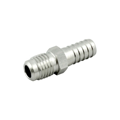 Hose Stem - 304 Stainless Steel - 1/2"-16 Male Flare (MFL) X 3/8" Hose Barb