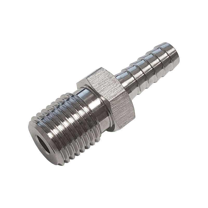 Hose Barb Adapter - 304 Stainless Steel - 1/4" Hose Barb X 1/4"Male Pipe Thread (MPT)