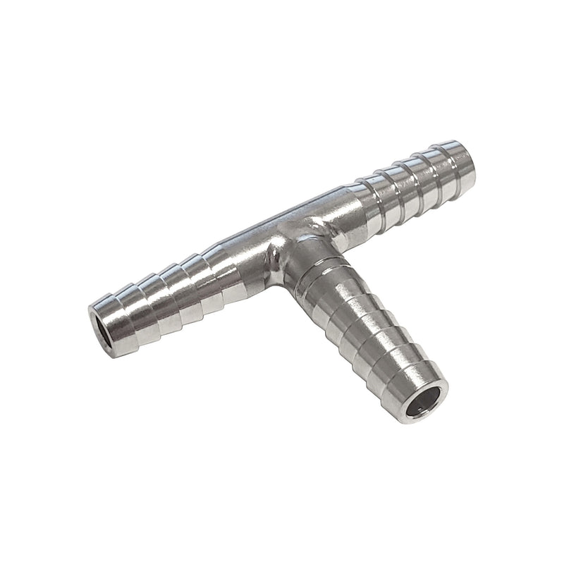 304 Stainless Steel 1/4" Hose Barb Tee - Sanitary 3-Way Splicer