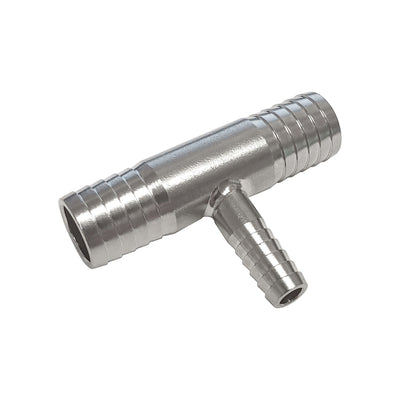 Tee - 304 Stainless Steel - 1/2" Hose Barb X 1/2" Hose Barb X 1/4" Hose Barb