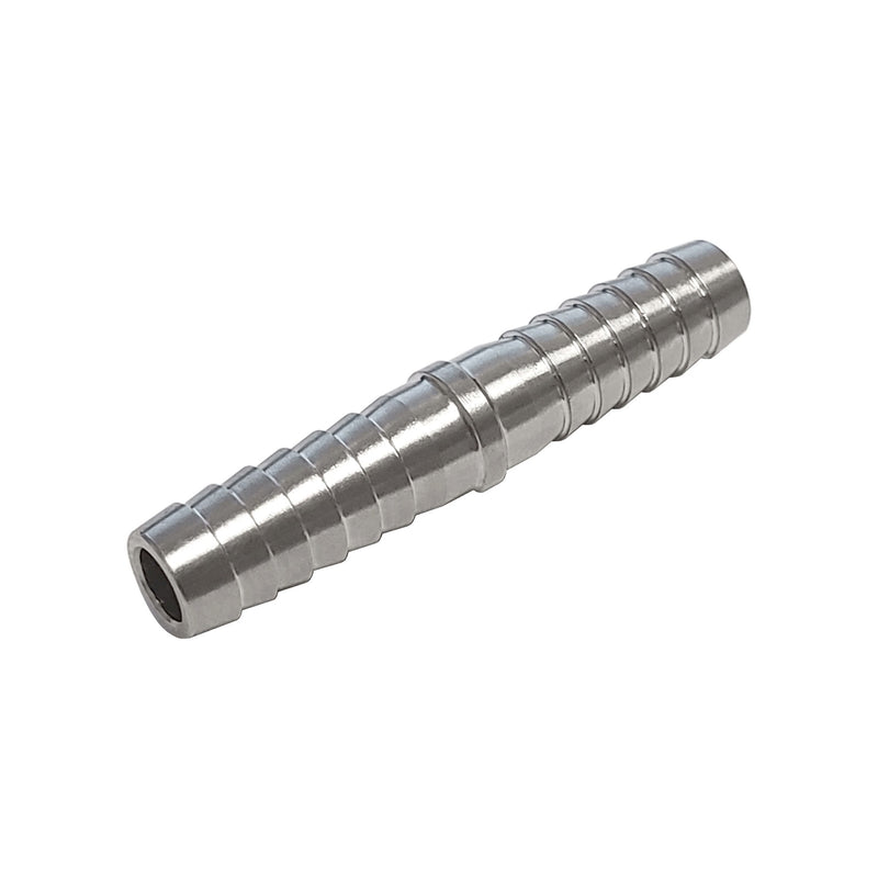 304 Stainless Steel 1/4" Hose Barb Splicer - Sanitary Tube Connector