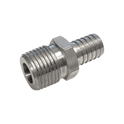 Hose Barb Adapter - 304 Stainless Steel - 1/2" Hose Barb X 1/2"Male Pipe Thread (MPT)