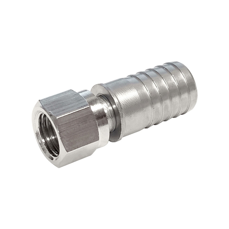 One-Piece Swivel Nut & Stem - 304 Stainless Steel - 1/4"Female Flare (FFL) X 1/2" Hose Barb