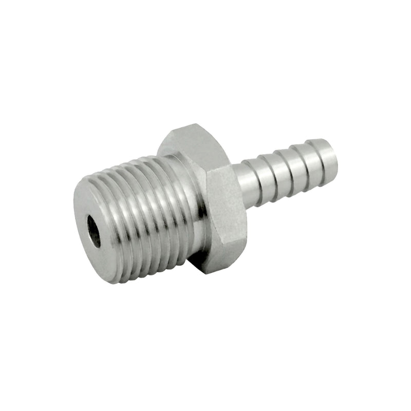 304 Stainless Steel Hose Barb Adapter - 1/4" Barb x 3/8" MPT