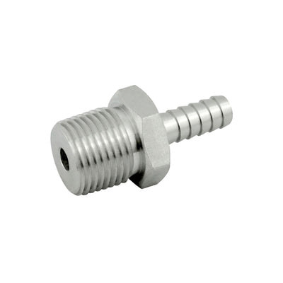 304 Stainless Steel Hose Barb Adapter - 1/4" Barb x 3/8" MPT