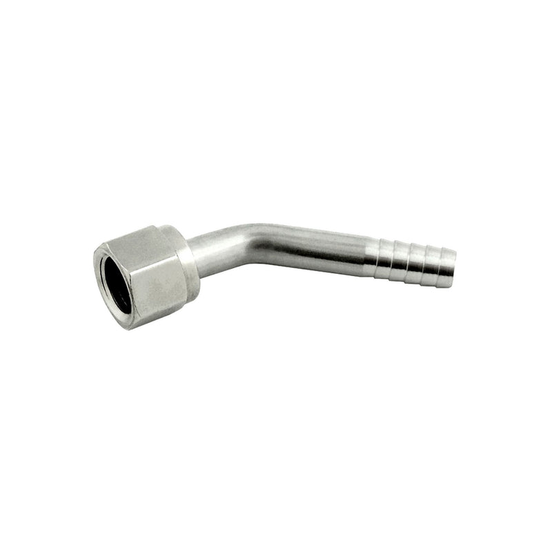 45° Swivel Elbow - 304 Stainless Steel - 1/4"Female Flare (FFL) X 1/4" Hose Barb