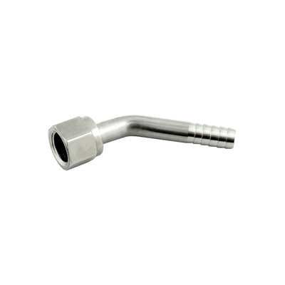 45° Swivel Elbow - 304 Stainless Steel - 1/4"Female Flare (FFL) X 1/4" Hose Barb