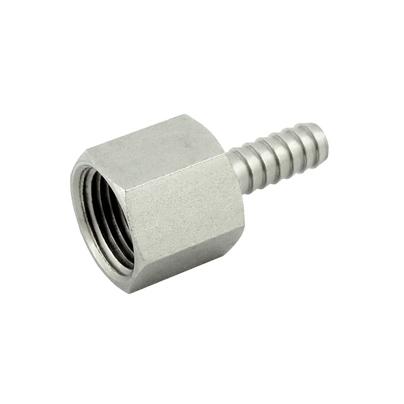 Hex Adapter - 304 Stainless Steel - 3/8"Female Pipe Thread (FPT) X 1/4" Hose Barb
