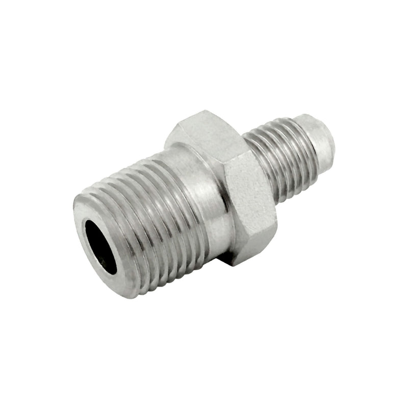 Hex Adapter - 304 Stainless Steel - 1/4"Male Flare (MFL) X 3/8"Male Pipe Thread (MPT)