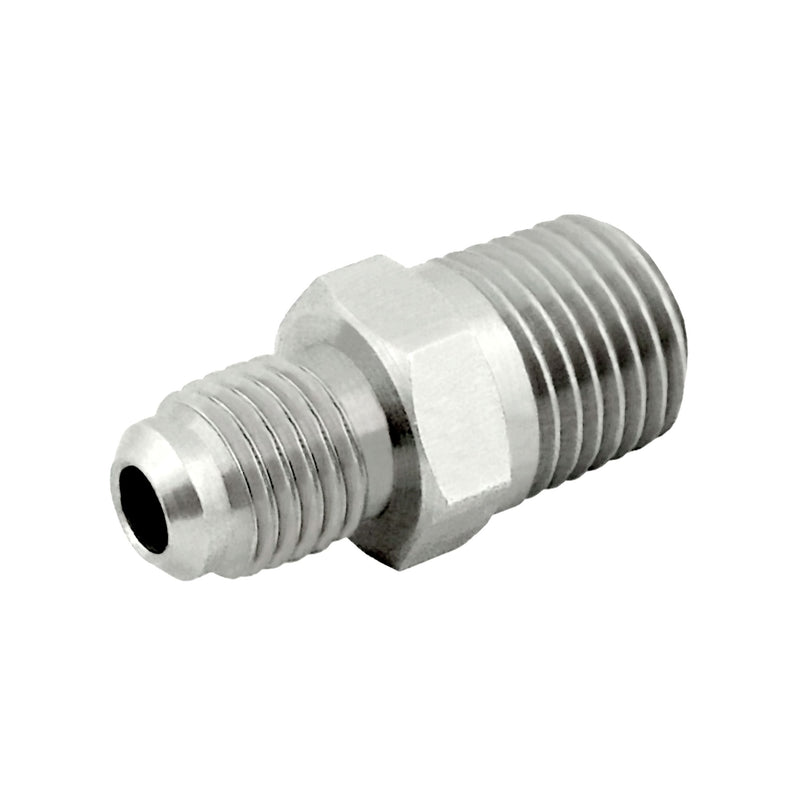 Hex Adapter - 304 Stainless Steel - 1/4"Male Flare (MFL) X 1/4"Male Pipe Thread (MPT)