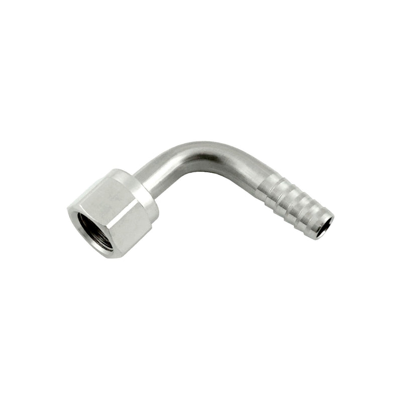 90° Swivel Elbow - 304 Stainless Steel - 3/8"Female Flare (FFL) Nut X 3/8" Hose Barb