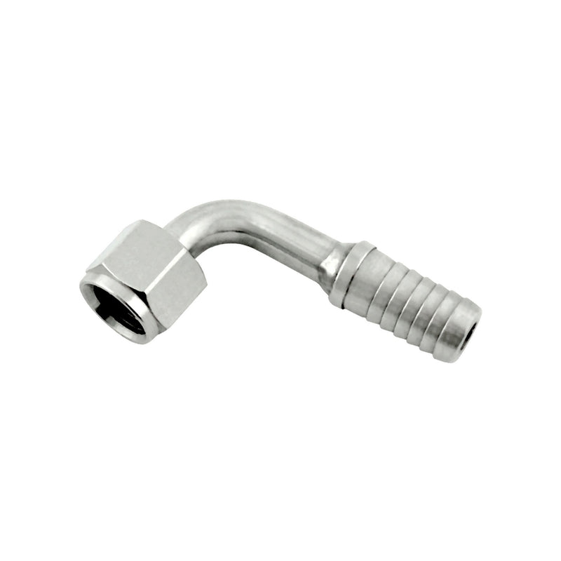 90° Swivel Elbow - 304 Stainless Steel - 1/4"Female Flare (FFL) Nut X 3/8" Hose Barb