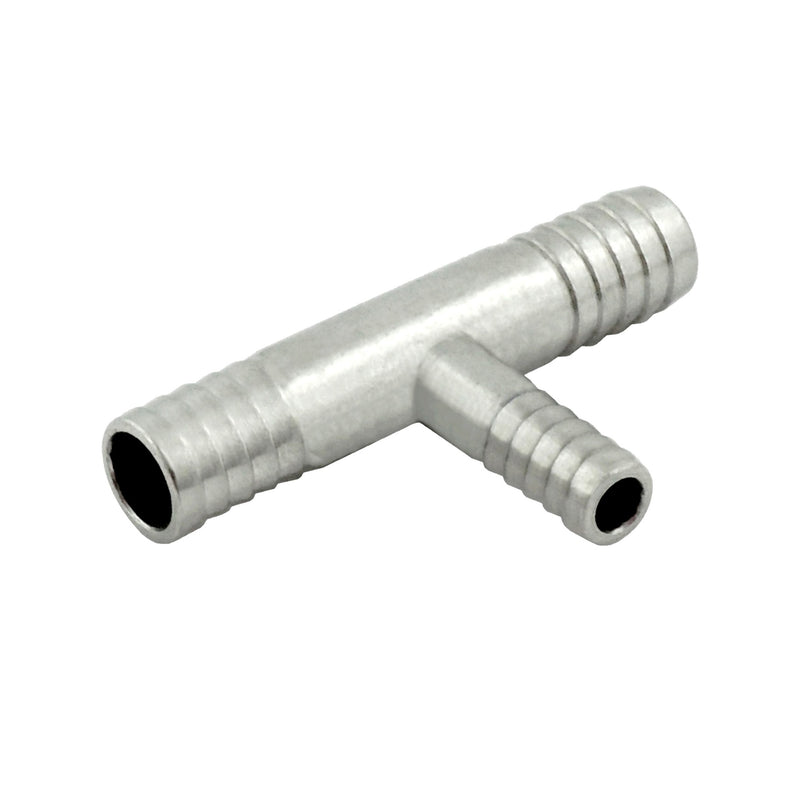 Tee - 304 Stainless Steel - 1/2" Hose Barb X 1/2" Hose Barb X 3/8" Hose Barb