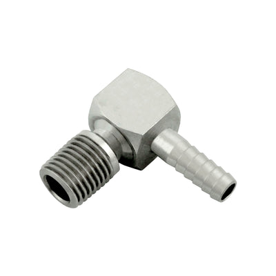 90° Adapter - 304 Stainless Steel - 1/4" Hose Barb X 1/4"Male Pipe Thread (MPT)
