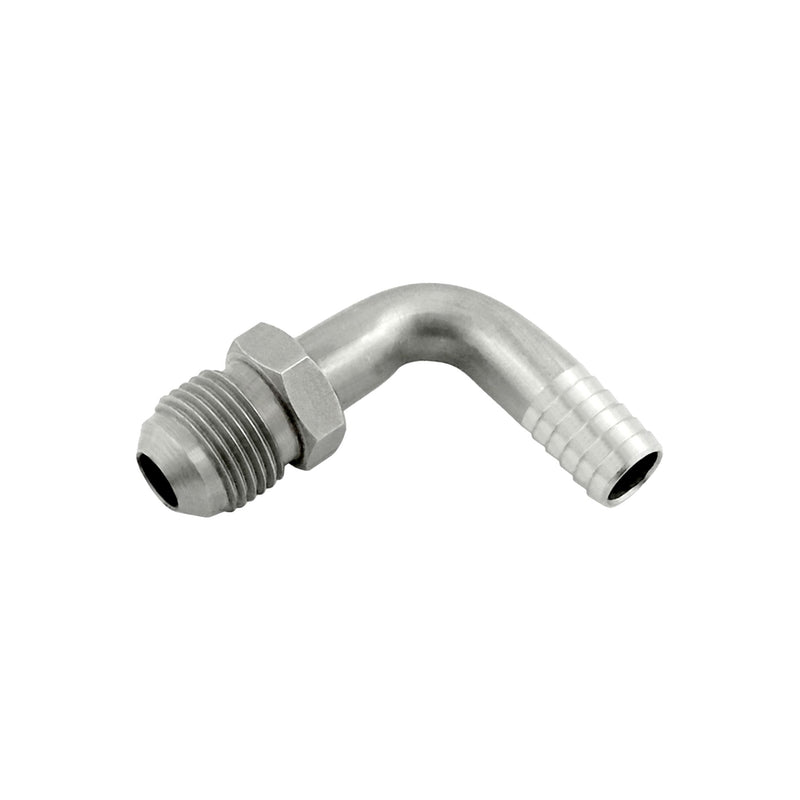 90° Adapter - 304 Stainless Steel - 3/8" Hose Barb X 3/8"Male Flare (MFL)
