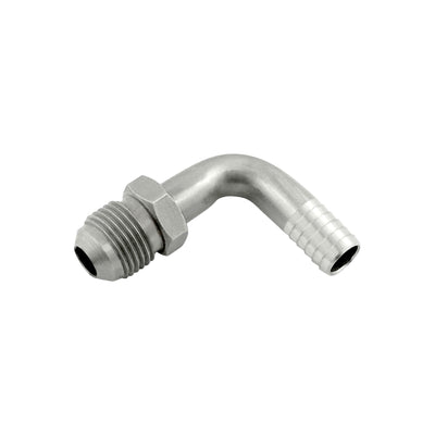 90° Adapter - 304 Stainless Steel - 3/8" Hose Barb X 3/8"Male Flare (MFL)