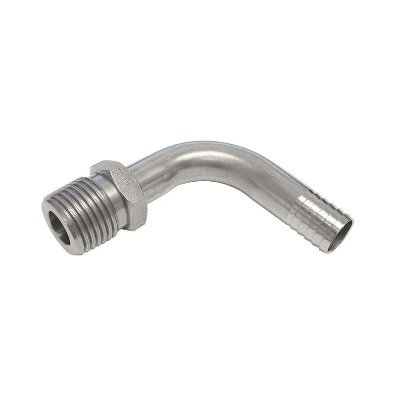 90° Adapter - 304 Stainless Steel - 1/2" Hose Barb X 1/2"Male Pipe Thread (MPT)