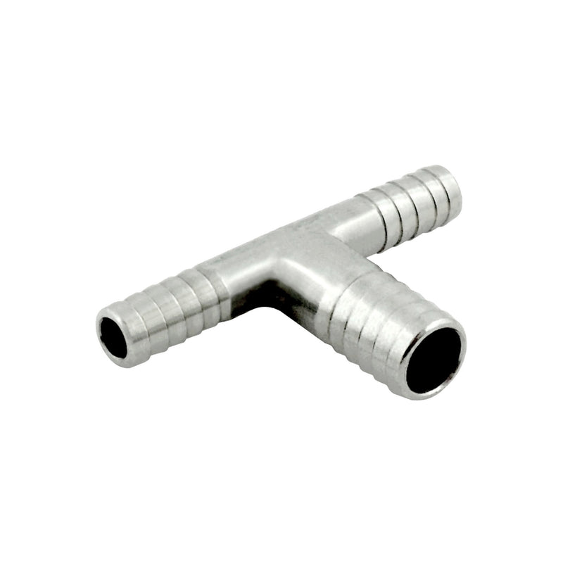 Tee - 304 Stainless Steel - 3/8" Hose Barb X 3/8" Hose Barb X 1/2" Hose Barb