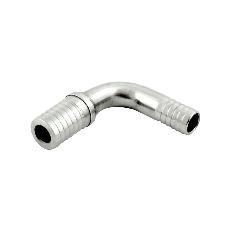 90° Splicer - 304 Stainless Steel - 3/8" Hose Barb X 1/2" Hose Barb