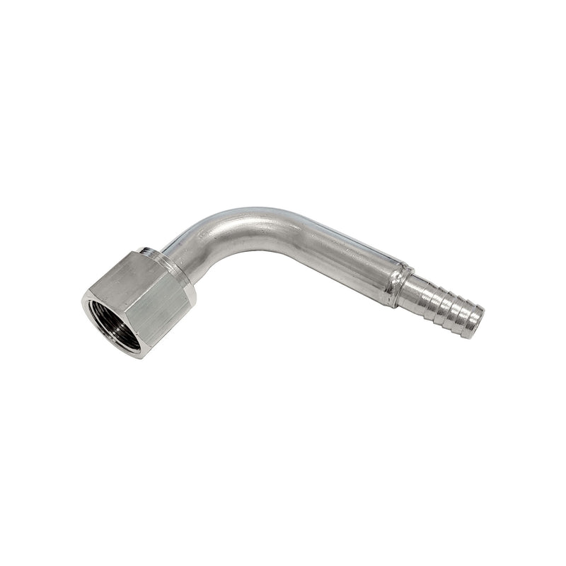 90° Swivel Elbow - 304 Stainless Steel - 1/2"Female Flare (FFL) Nut X 3/8" Hose Barb