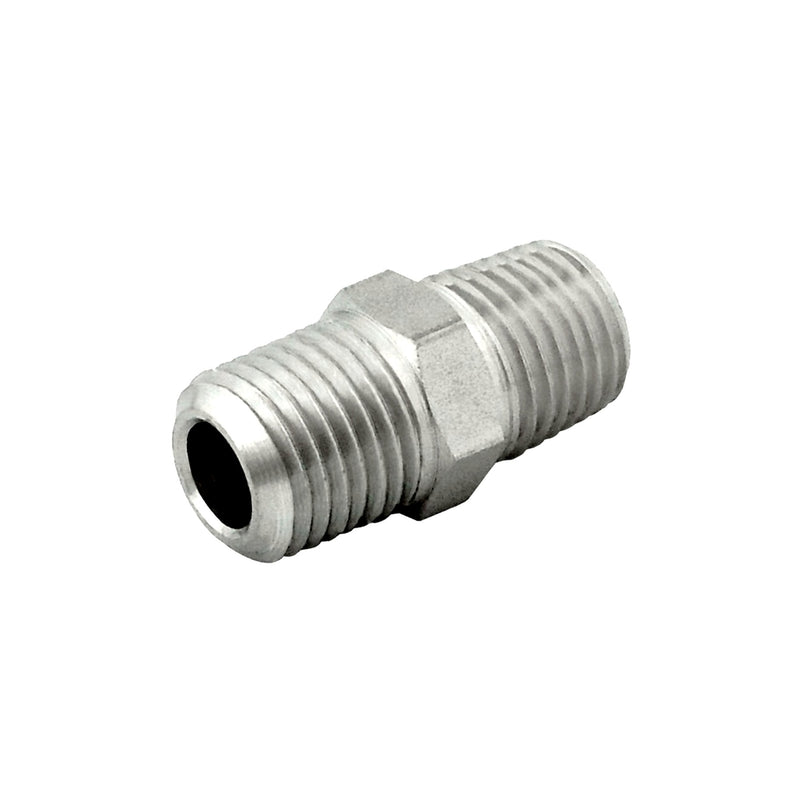 Hex Nipple - 304 Stainless Steel - 1/4"Male Pipe Thread (MPT) X 1/4"Male Pipe Thread (MPT)