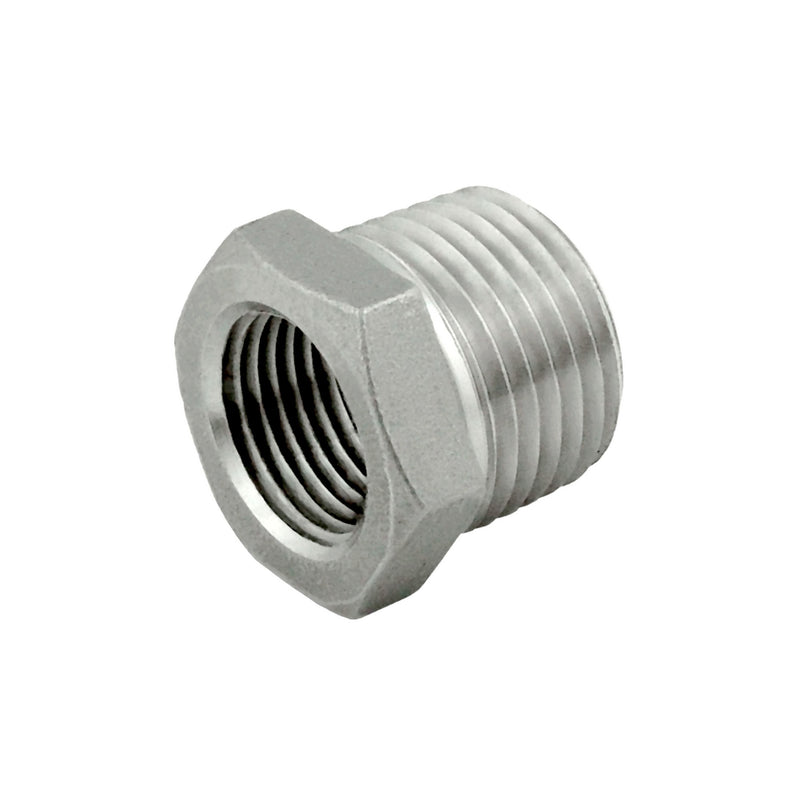 Hex Bushing - 304 Stainless Steel - 1/8"Female Pipe Thread (FPT) X 1/4"Male Pipe Thread (MPT)