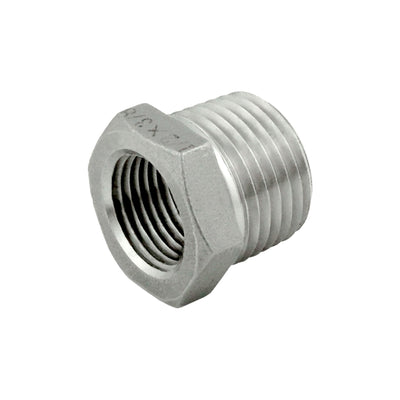 Hex Bushing - 304 Stainless Steel - 3/8"Female Pipe Thread (FPT) X 1/2"Male Pipe Thread (MPT)