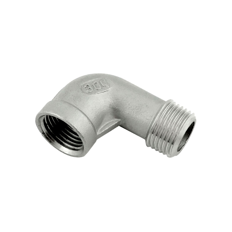 90° Elbow - 304 Stainless Steel - 1/2"Male Pipe Thread (MPT) X 1/2"Female Pipe Thread (FPT)