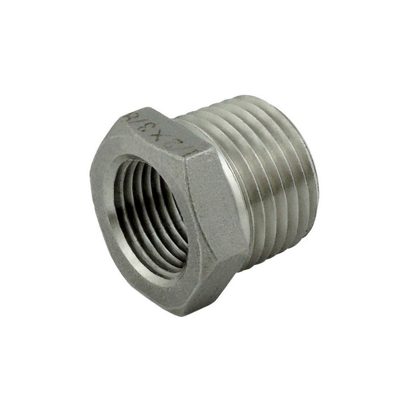 Hex Bushing - 304 Stainless Steel - 1/2"Female Pipe Thread (FPT) X 3/4"Male Pipe Thread (MPT)