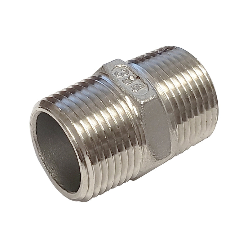 Hex Nipple - 304 Stainless Steel - 3/4"Male Pipe Thread (MPT) X 3/4"Male Pipe Thread (MPT)
