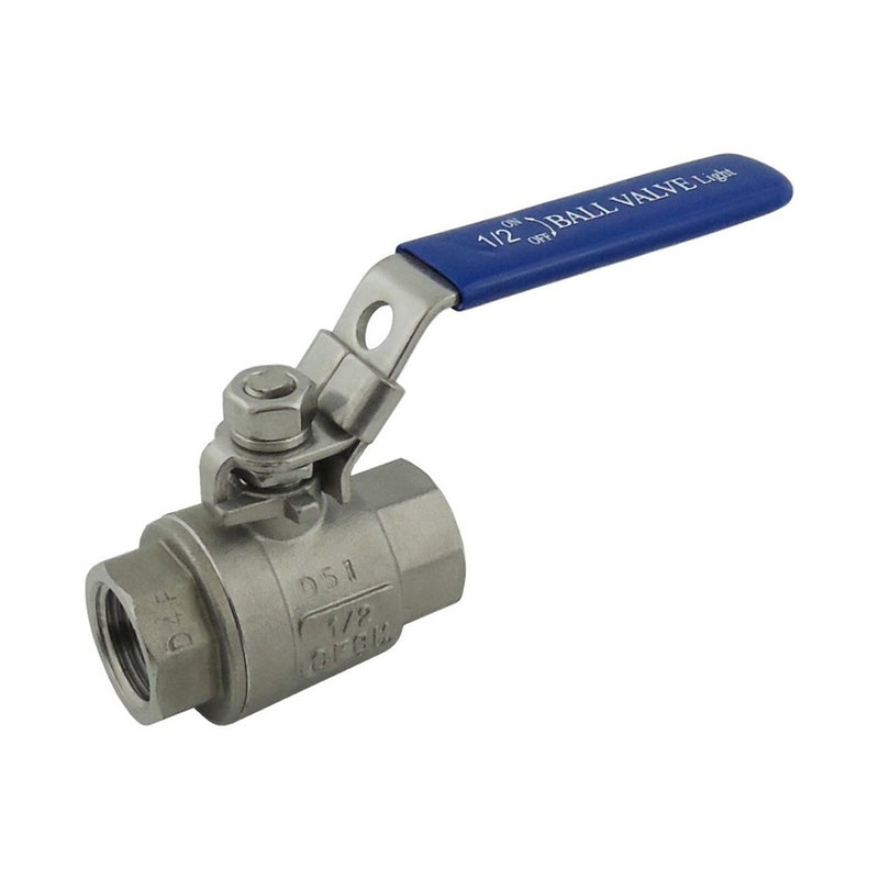 Ball Valve - 304 Stainless Steel - 1/2"Female Pipe Thread (FPT) X 1/2"Female Pipe Thread (FPT) Full Port