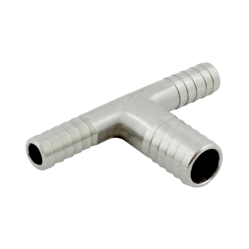 Thinwall Tee - 304 Stainless Steel - 1/4" Hose Barb X 1/4" Hose Barb X 3/8" Hose Barb