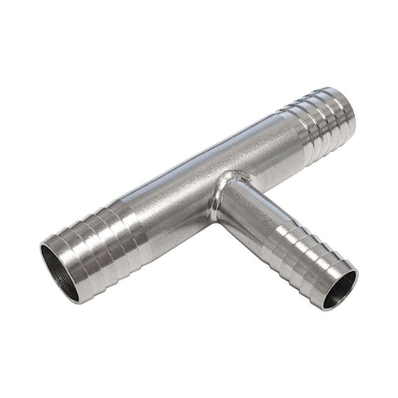 Thinwall Tee - 304 Stainless Steel - 1/2" Hose Barb X 1/2" Hose Barb X 3/8" Hose Barb