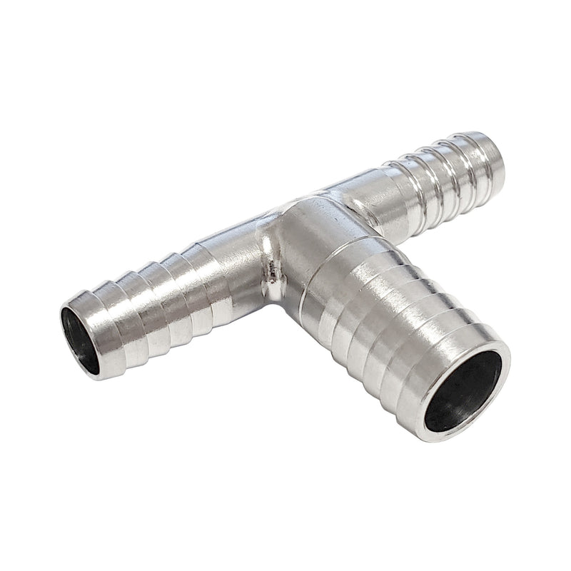 Thinwall Tee - 304 Stainless Steel - 3/8" Hose Barb X 3/8" Hose Barb X 1/2" Hose Barb