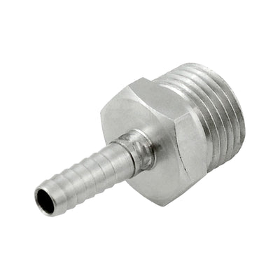 304 Stainless Steel Hose Stem - Male CO2 Thread to 1/4" Barb