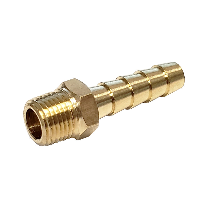 Hose Stem - Heavy-Duty Brass - 1/4" Hose Barb X 1/8"Male Pipe Thread (MPT)